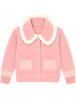 Pink striped pocket ruffle women's cardigan by Purple Imli – product shot
