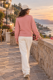 Pink bobble knit flower women's sweater by Purple Imli – back view
