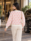 Pink heart jacquard women's sweater by Purple Imli – back view
