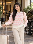 Pink heart jacquard women's sweater by Purple Imli – front view