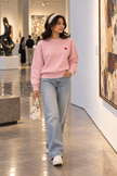 Pink little heart crew-neck women's sweater by Purple Imli – front view