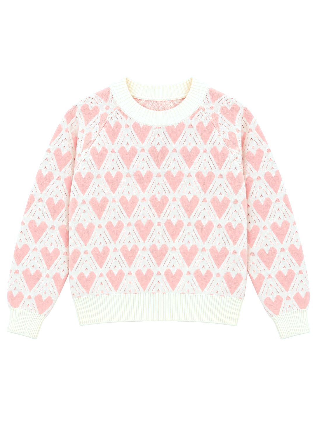 Pink heart jacquard women's sweater by Purple Imli – product shot
