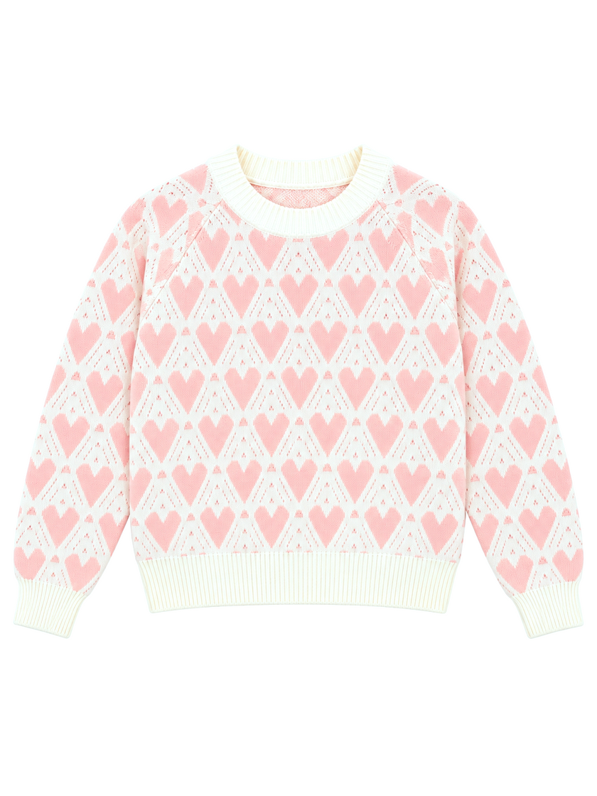 Pink heart jacquard women's sweater by Purple Imli – product shot