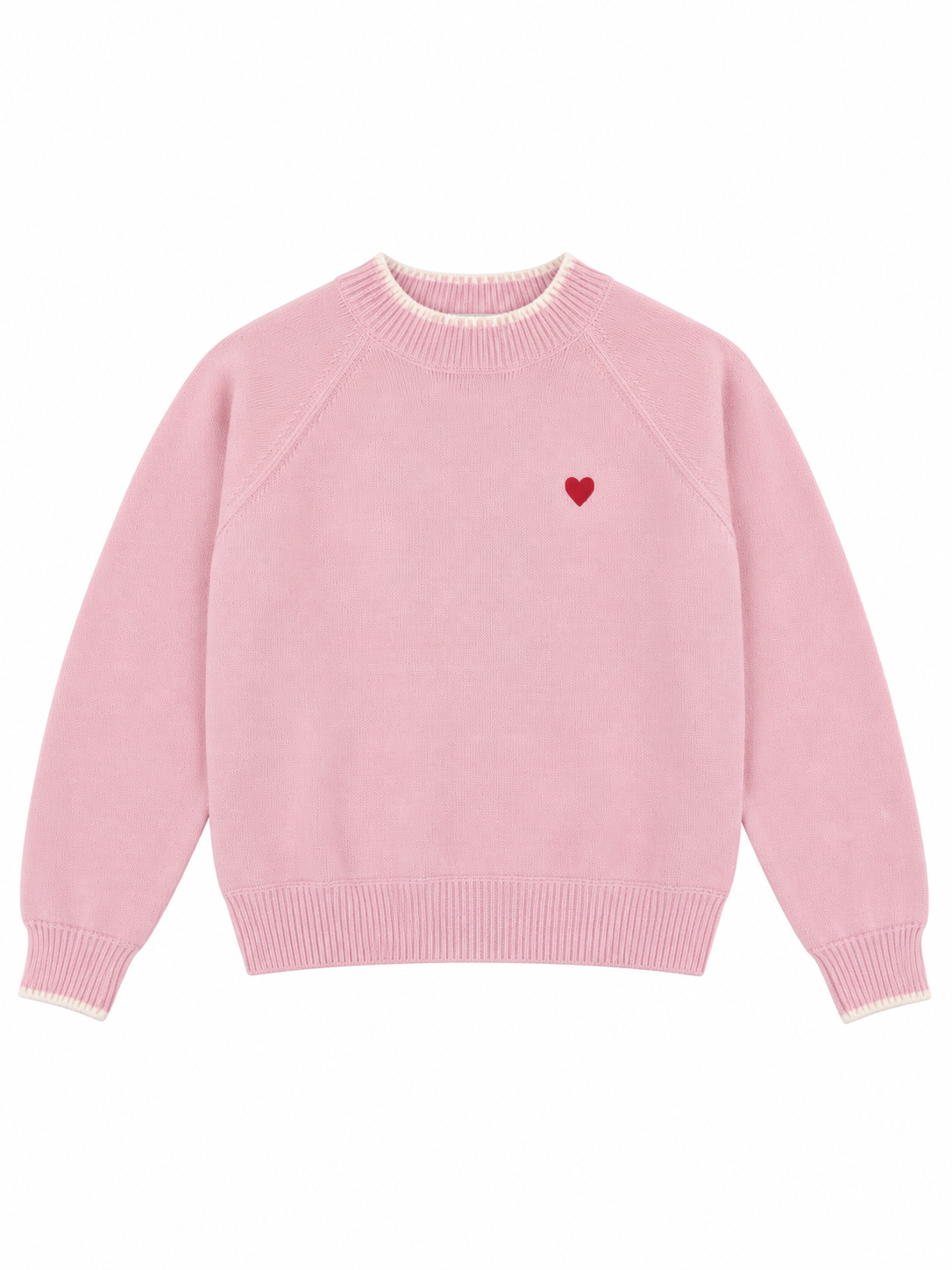 Pink little heart crew-neck women's sweater by Purple Imli – product shot