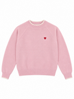 Pink little heart crew-neck women's sweater by Purple Imli – product shot