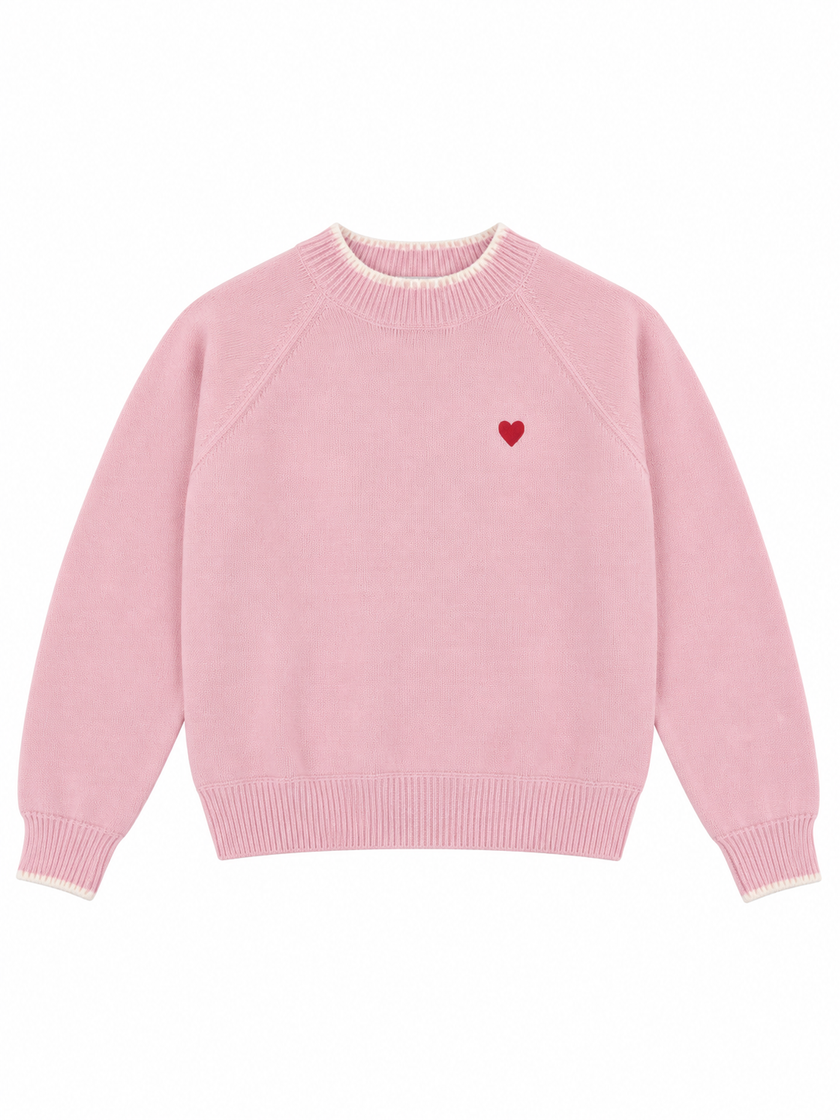 Pink little heart crew-neck women's sweater by Purple Imli – product shot