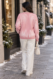 Pink brushstroke rhinestone women's sweater by Purple Imli – back view