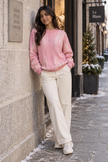 Pink brushstroke rhinestone women's sweater by Purple Imli – front view