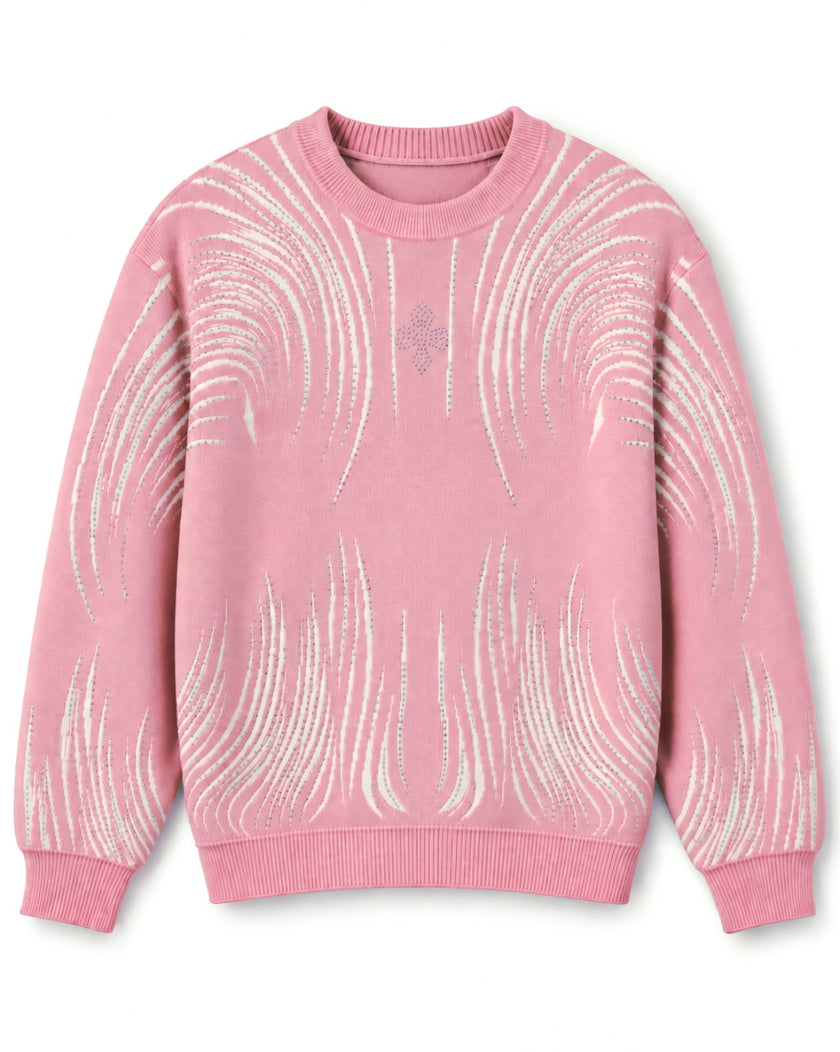 Pink brushstroke rhinestone women's sweater by Purple Imli – product shot