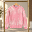 Close-up detail of pink brushstroke rhinestone women's sweater by Purple Imli