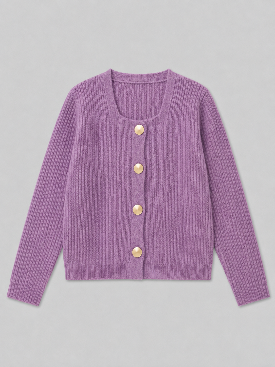 Purple gold button ribbed women's cardigan by Purple Imli – product shot