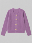 Purple gold button ribbed women's cardigan by Purple Imli – product shot