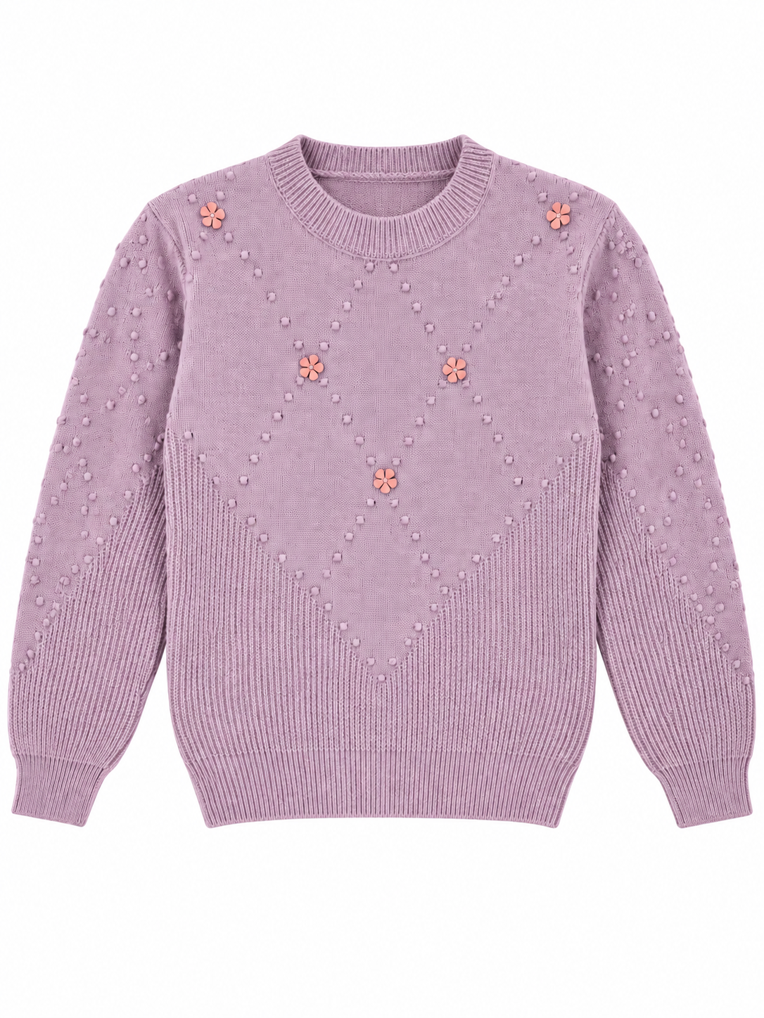 Lavender bobble knit flower women's sweater by Purple Imli – product shot