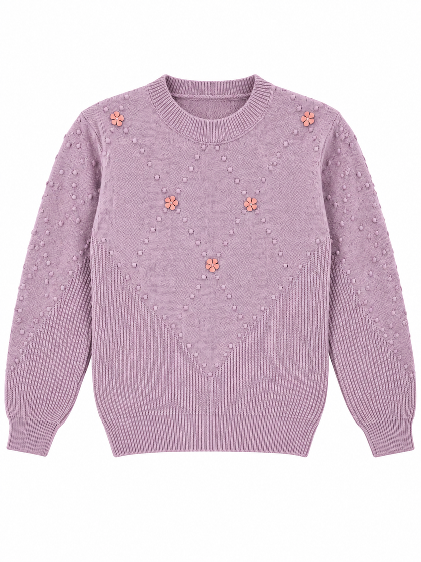 Lavender bobble knit flower women's sweater by Purple Imli – product shot