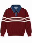Maroon denim collar striped women's sweater by Purple Imli – product shot