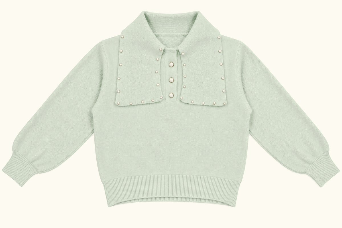 Tea green pearl bib collar women's sweater by Purple Imli – product shot
