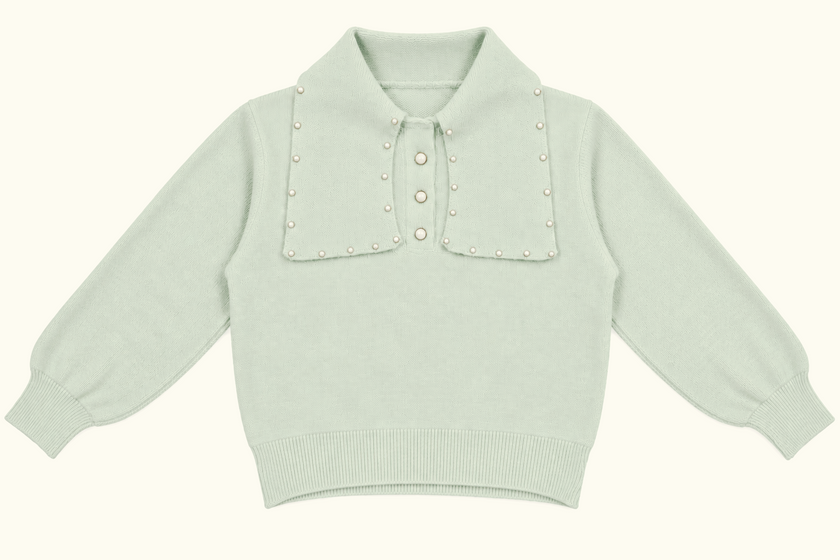 Tea green pearl bib collar women's sweater by Purple Imli – product shot