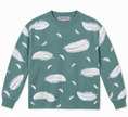 Teal green feather print women's sweater by Purple Imli – product shot