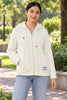 White knit zip-up women's hoodie by Purple Imli – front view