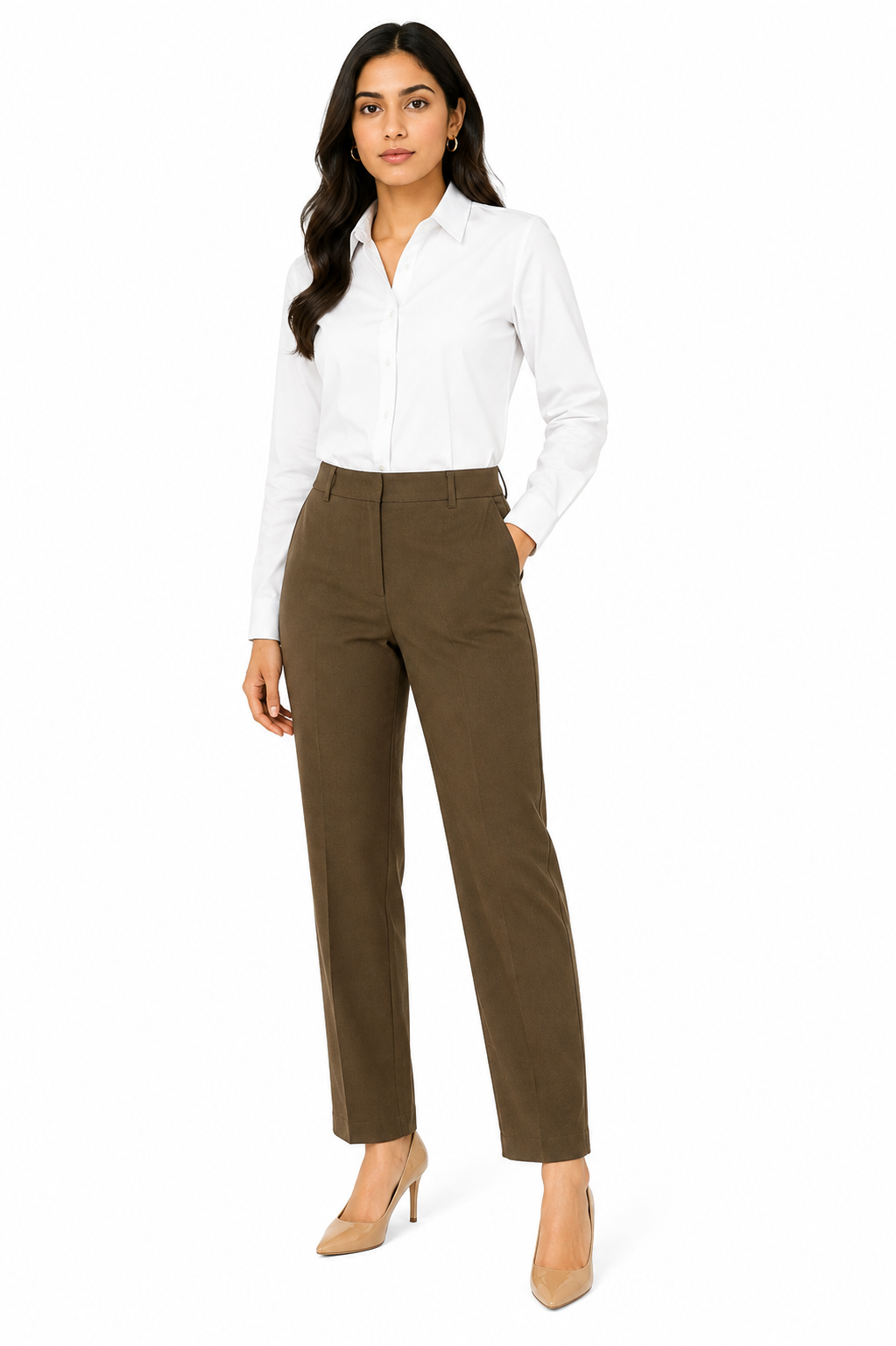 White Shirt with Taupe Beige Trouser Combo for Women – Purple Imli