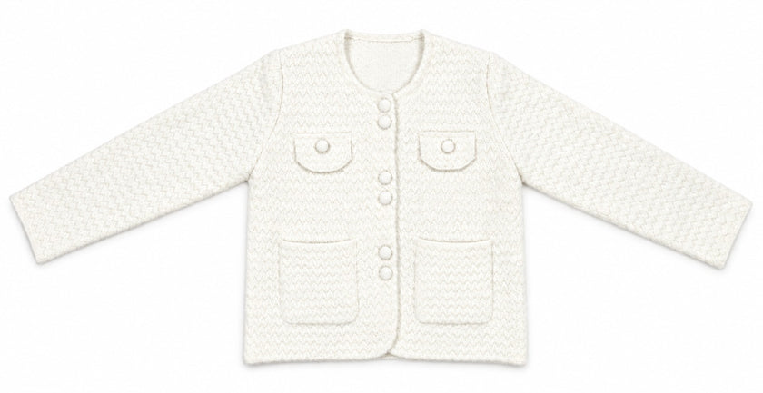 White textured pocket women's cardigan jacket by Purple Imli – product shot