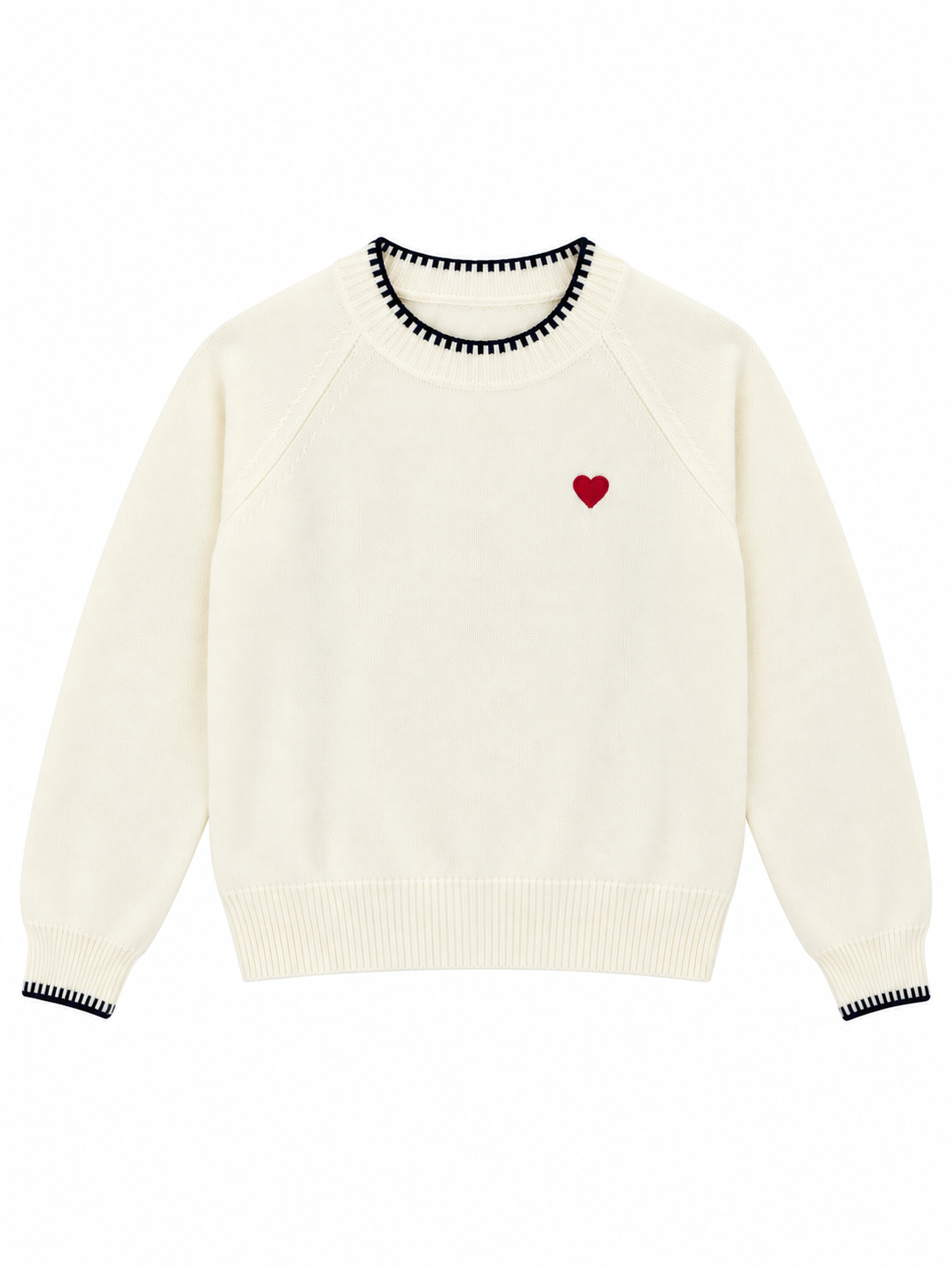 Cream little heart crew-neck women's sweater by Purple Imli – product shot
