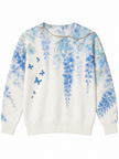White & Blue wisteria butterfly women's sweater by Purple Imli – product shot
