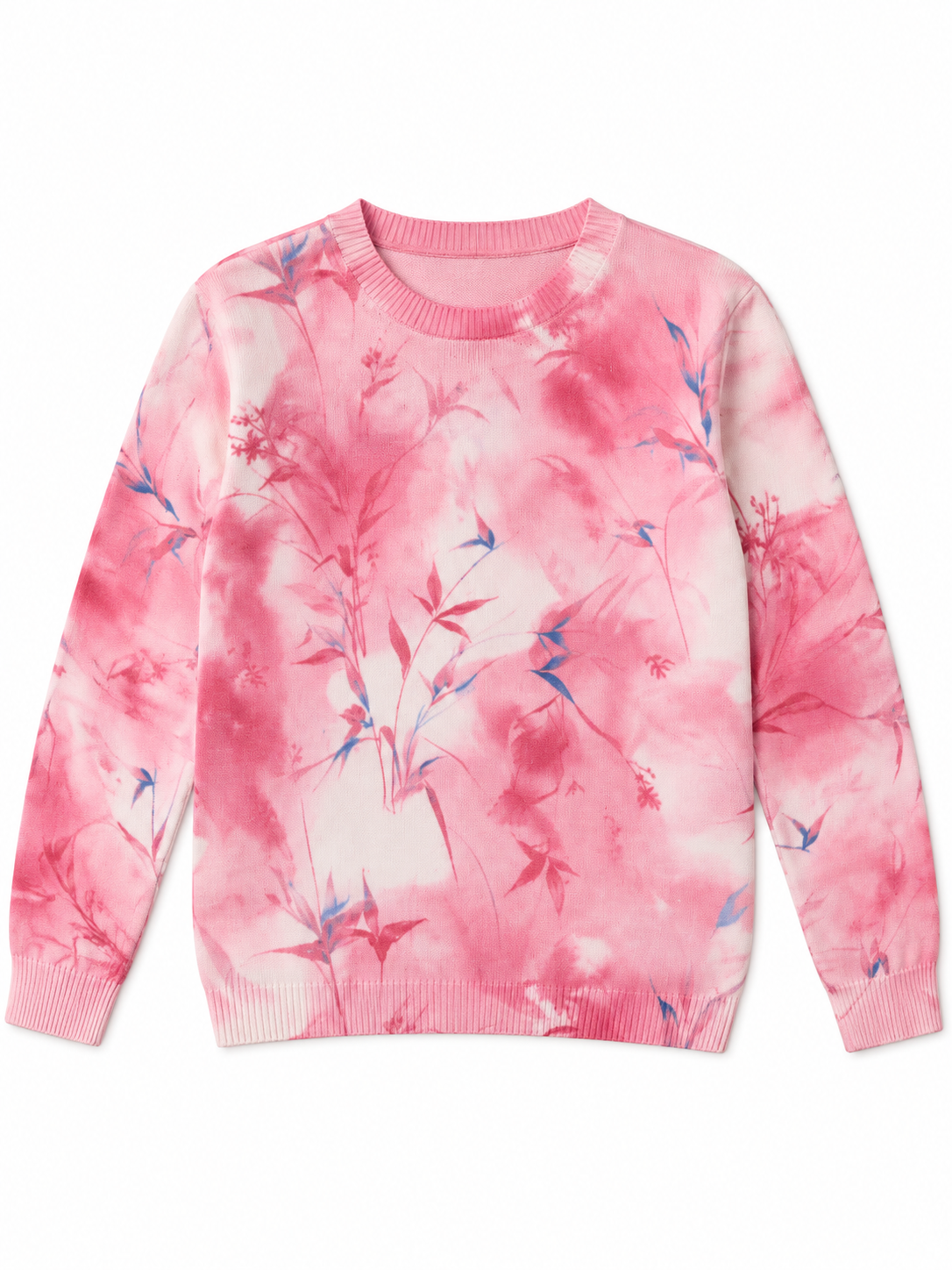 Pink & White watercolour tie-dye women's sweater by Purple Imli – product shot