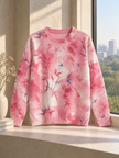 Close-up detail of pink & white watercolour tie-dye women's sweater by Purple Imli
