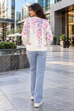 White & Purple lilac wisteria butterfly women's sweater by Purple Imli – back view