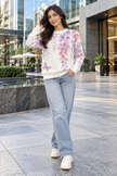 White & Purple lilac wisteria butterfly women's sweater by Purple Imli – front view