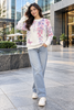 White & Purple lilac wisteria butterfly women's sweater by Purple Imli – front view