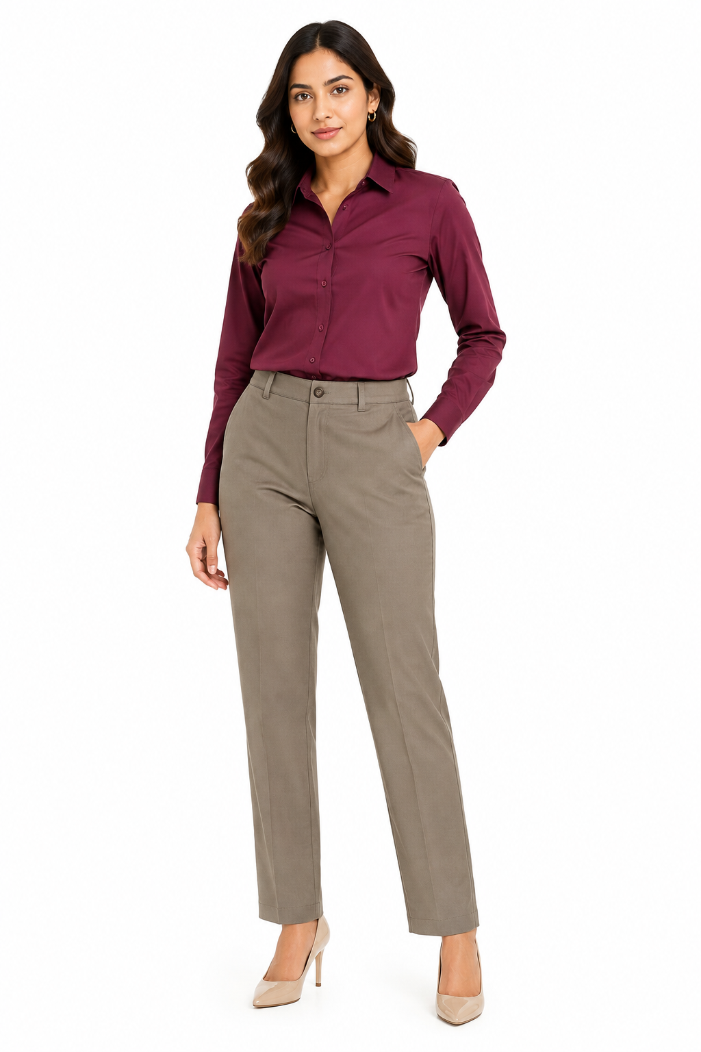Wine Shirt with Olive Khaki Trouser Combo for Women – Purple Imli