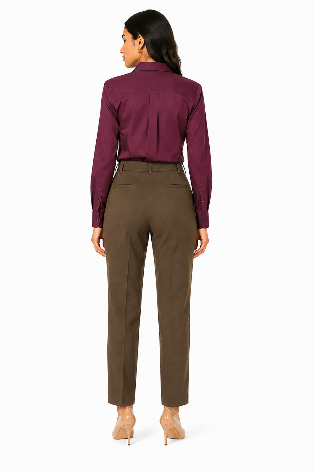 Wine Shirt + Taupe Beige Trouser Combo for Women