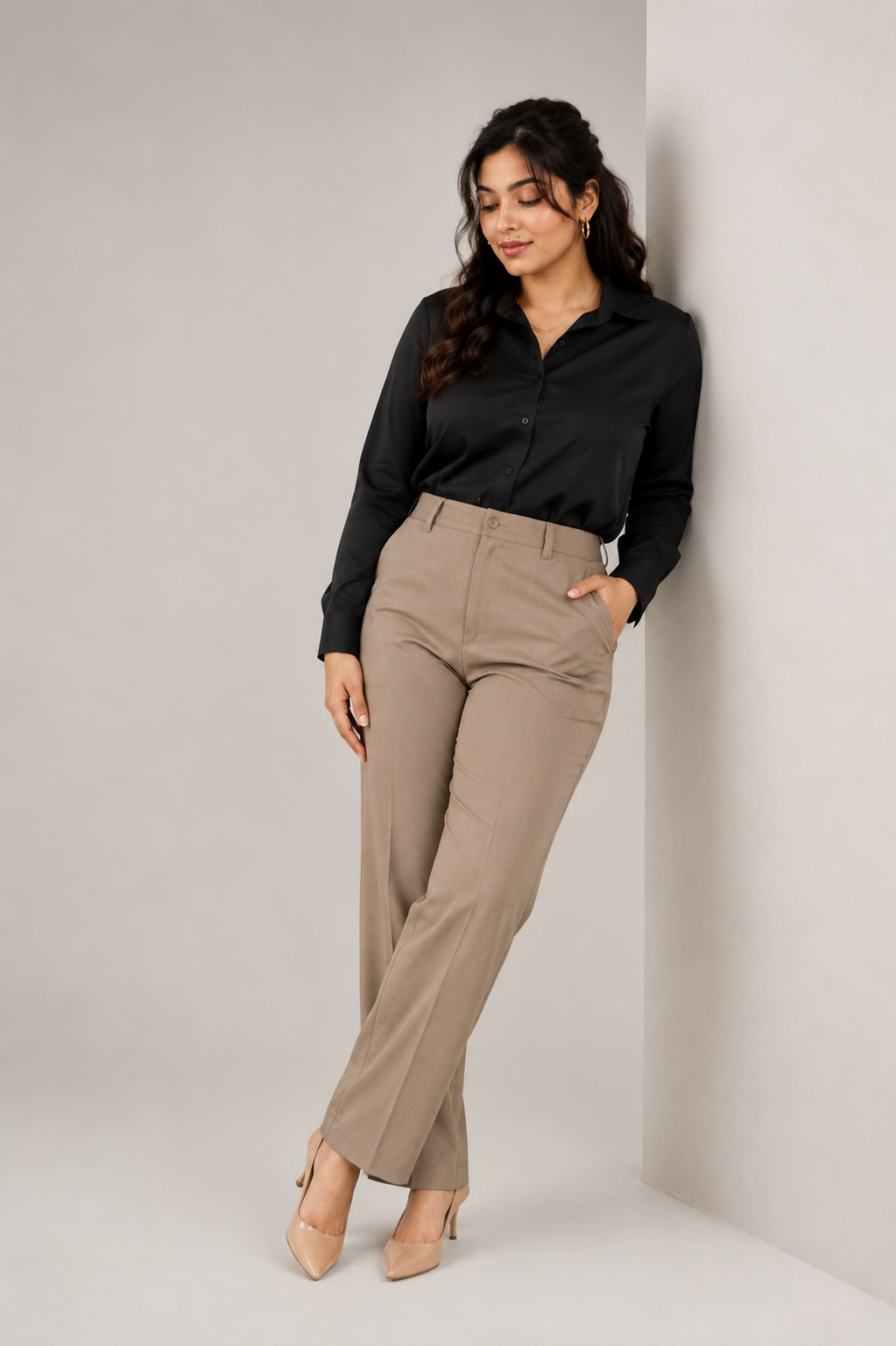 Taupe Beige Formal Trousers for Women – Purple Imli urban