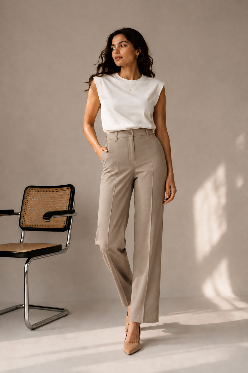 Taupe Beige Formal Trousers for Women – Purple Imli plus