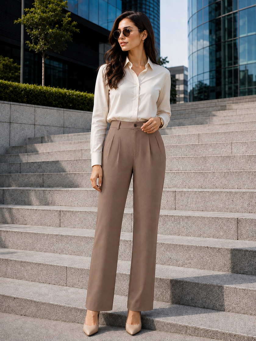 Beige Korean Trousers for Women by Purple Imli