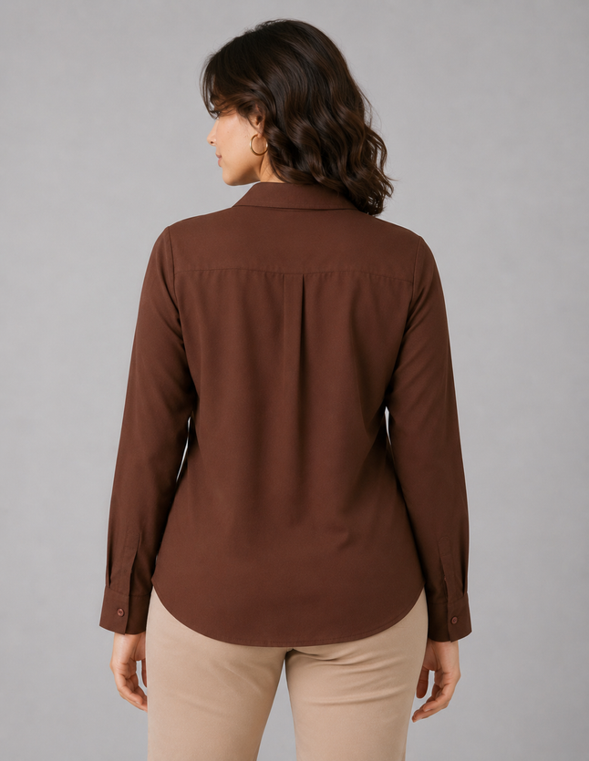 Chocolate Brown Formal Shirt for Women – Purple Imli back