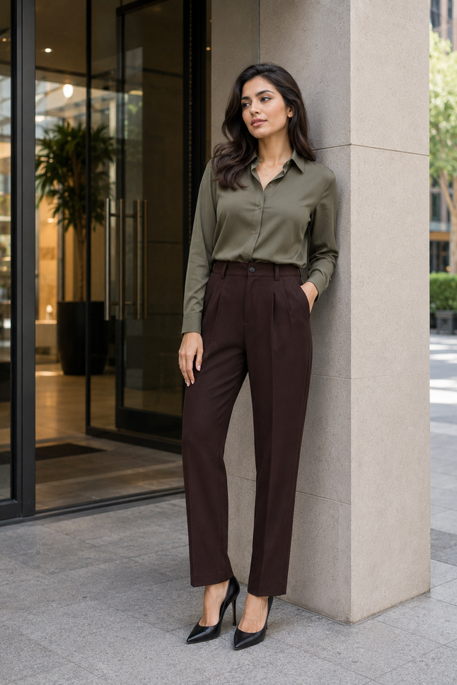 Wine Korean Trousers for Women by Purple Imli
