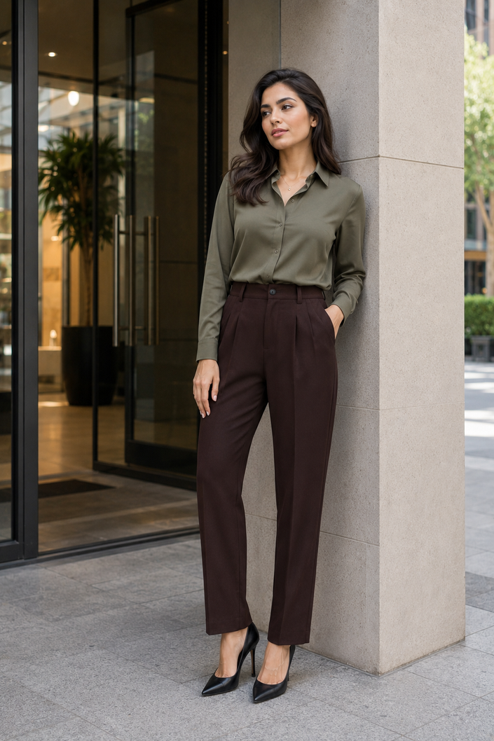 Wine Korean Trousers for Women by Purple Imli