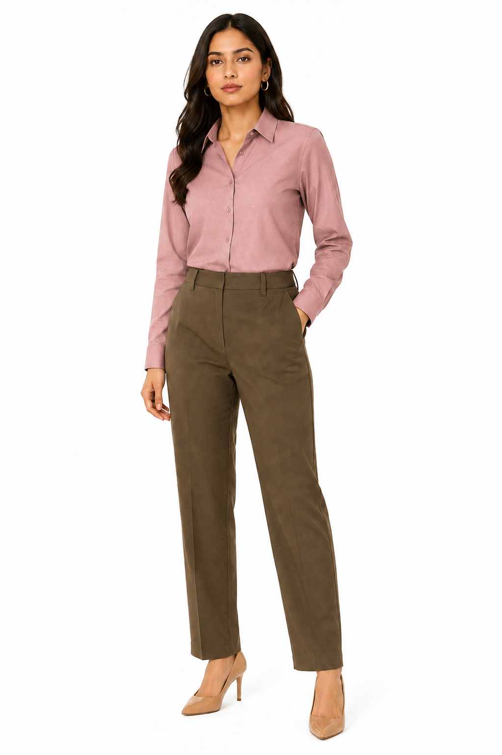 Dusty Rose Shirt with Taupe Beige Trouser Combo for Women – Purple Imli