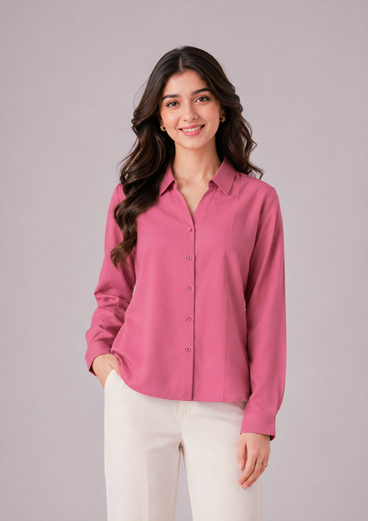 Hot Pink Shirt with Taupe Beige Trouser Combo for Women – Purple Imli