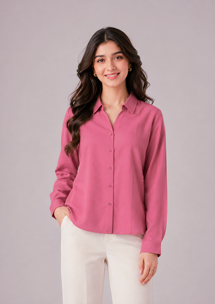 Hot Pink Shirt with Taupe Beige Trouser Combo for Women – Purple Imli