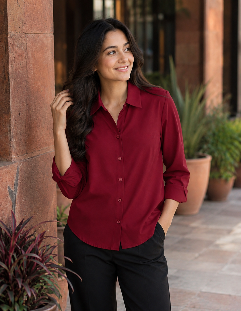 Maroon Formal Shirt for Women – Purple Imli urban