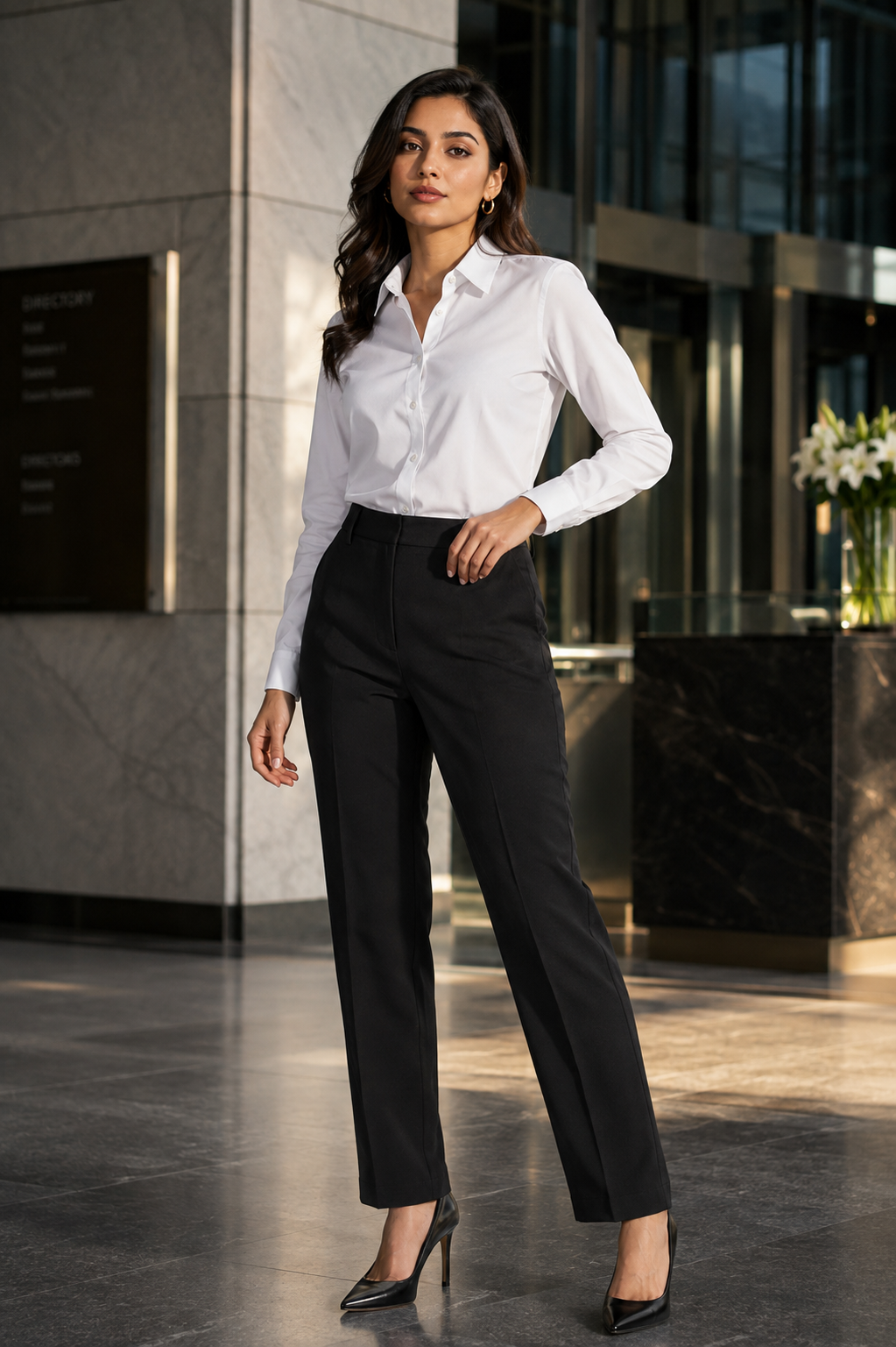 White Shirt with Black Trouser Combo for Women – Purple Imli