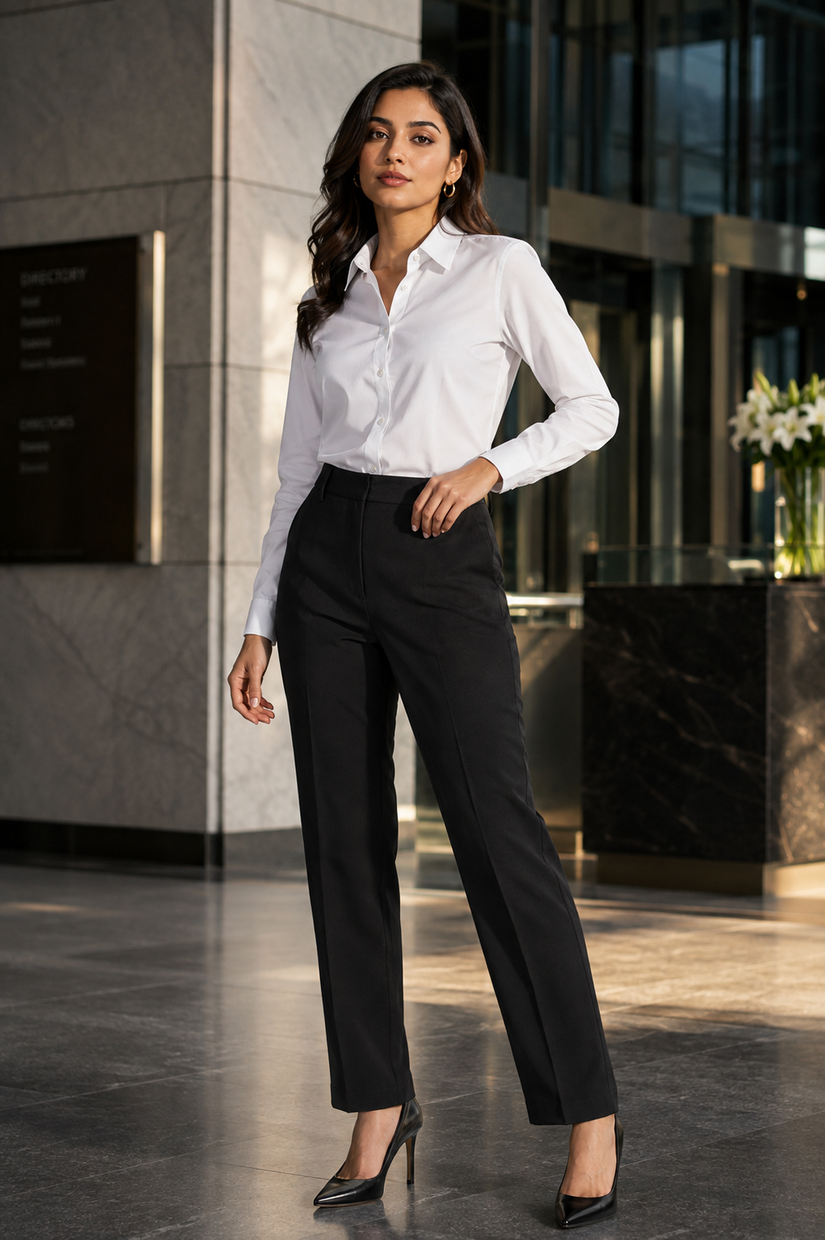 White Shirt with Black Trouser Combo for Women – Purple Imli