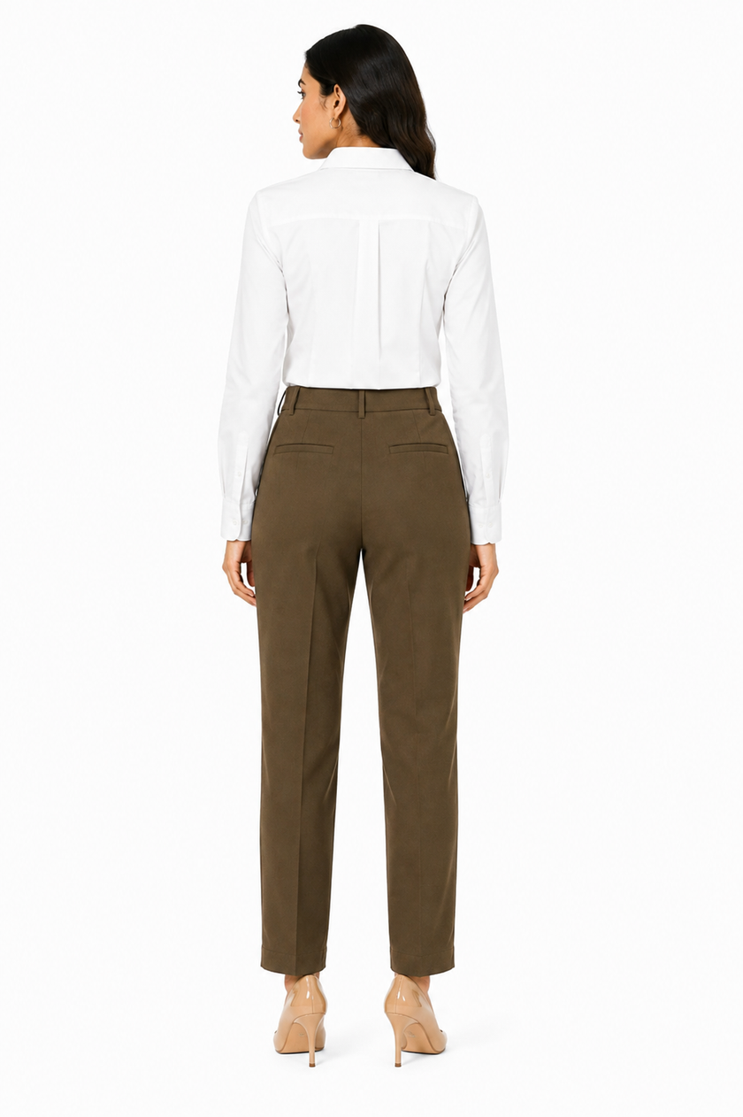 White Shirt with Olive Khaki Trouser Combo for Women – Purple Imli
