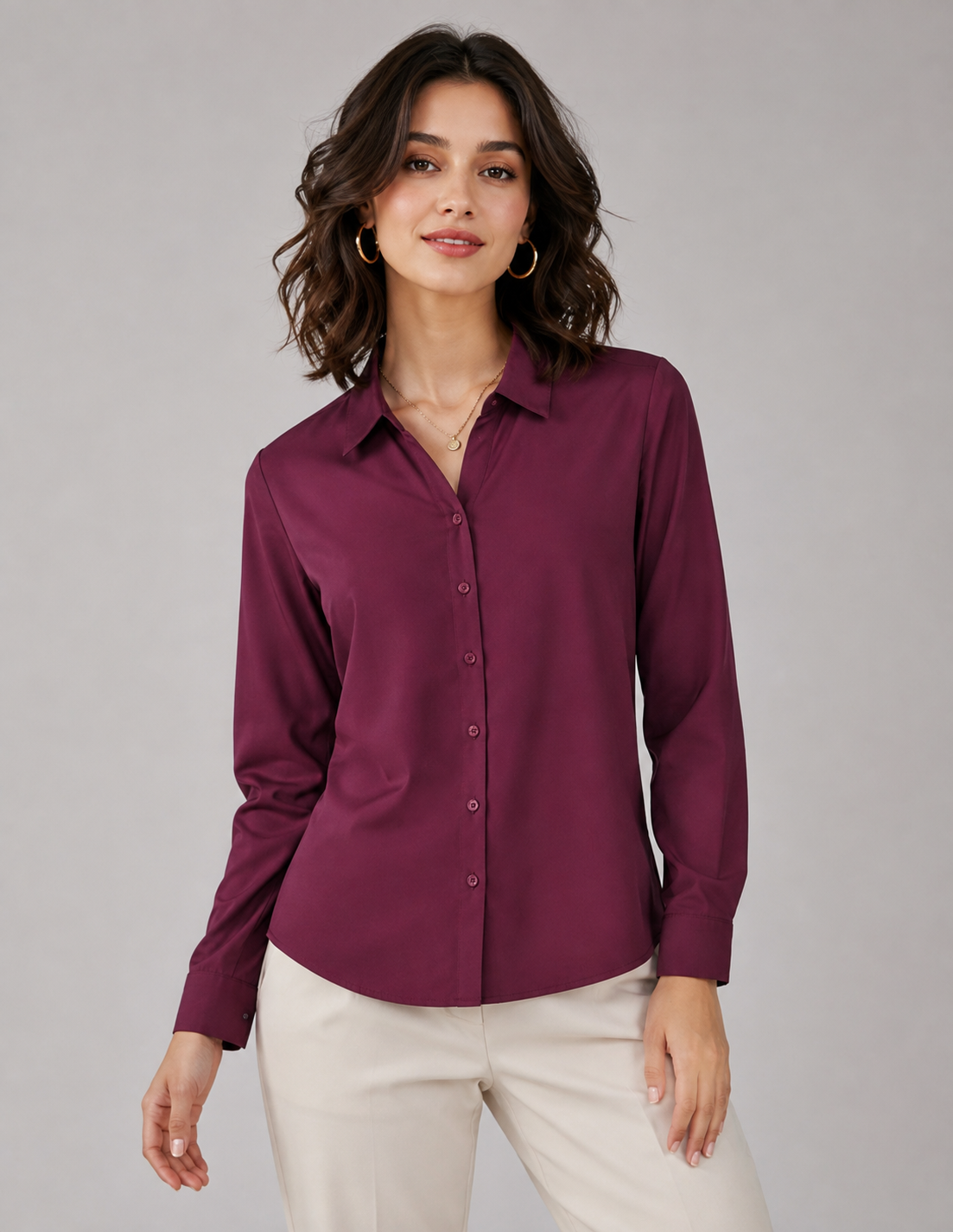 Wine Shirt with Taupe Beige Trouser Combo for Women – Purple Imli