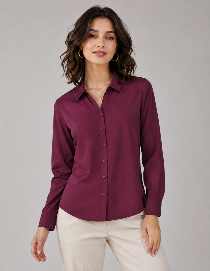 Wine Shirt with Taupe Beige Trouser Combo for Women – Purple Imli