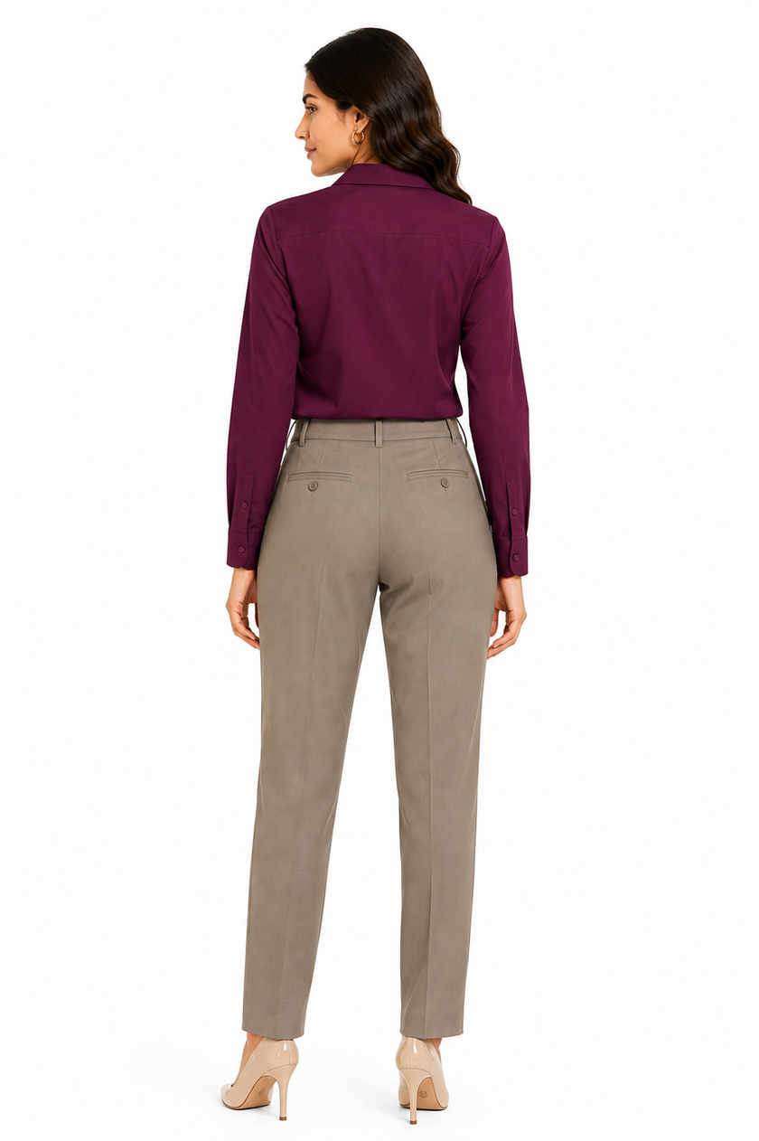 Wine Shirt with Taupe Beige Trouser Combo for Women – Purple Imli
